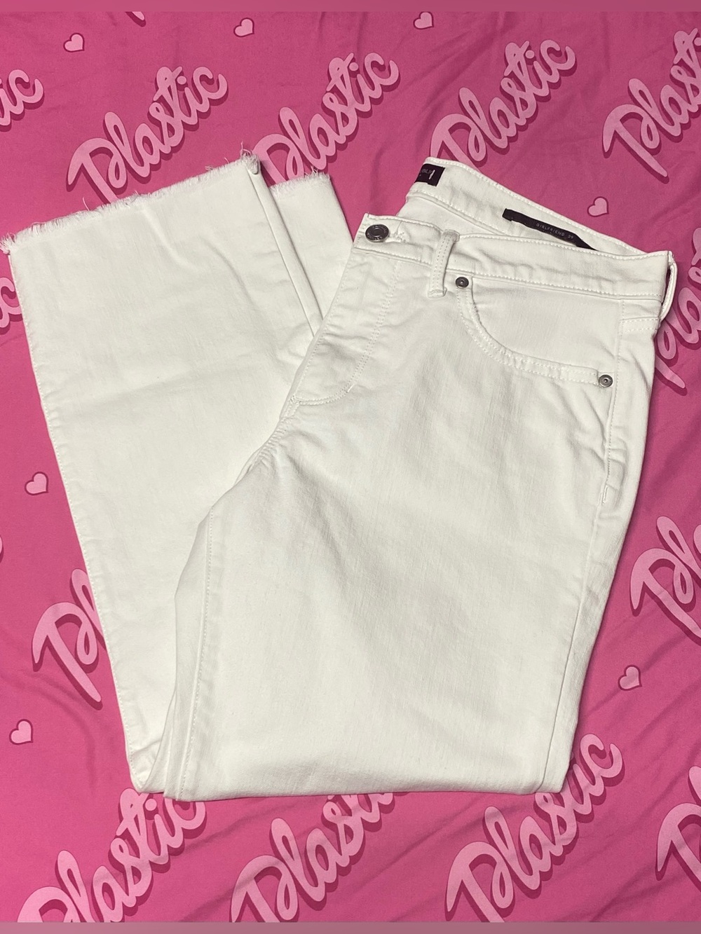 EUC Banana Republic Girlfriend Jeans Frayed Hem White Relaxed Fit Pants Bottoms